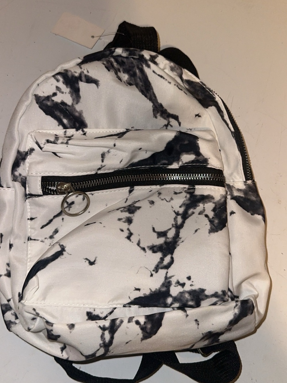 Marble Print Mini Backpack - White & Black